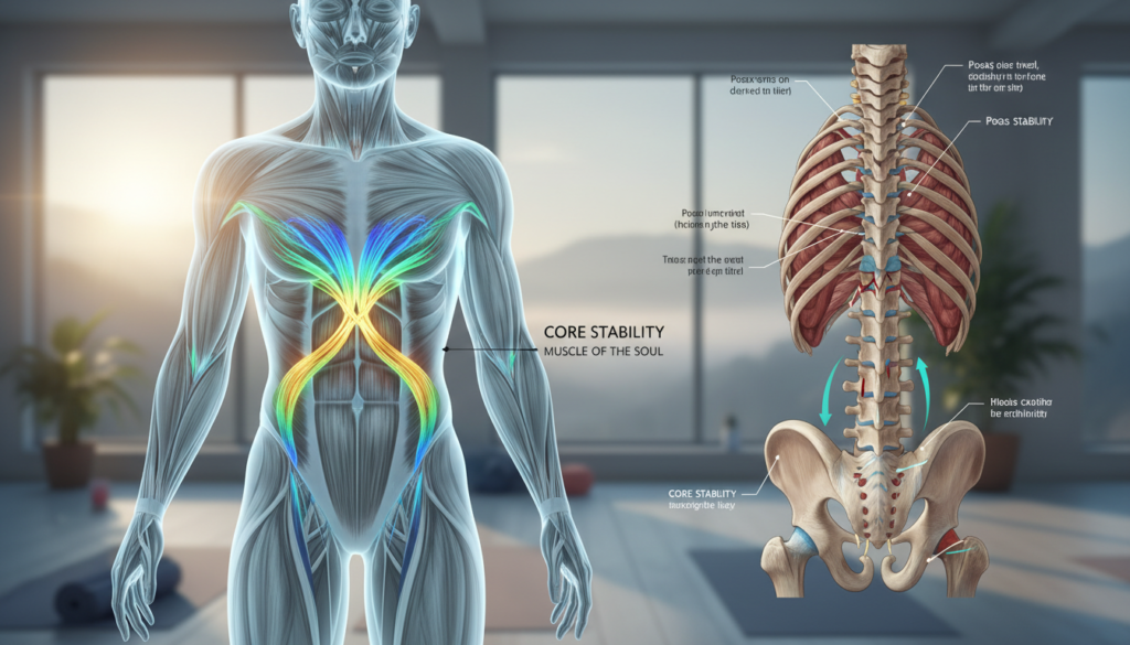 psoas muscle stretch, deep core stability, emotional stress and muscles, hip fle