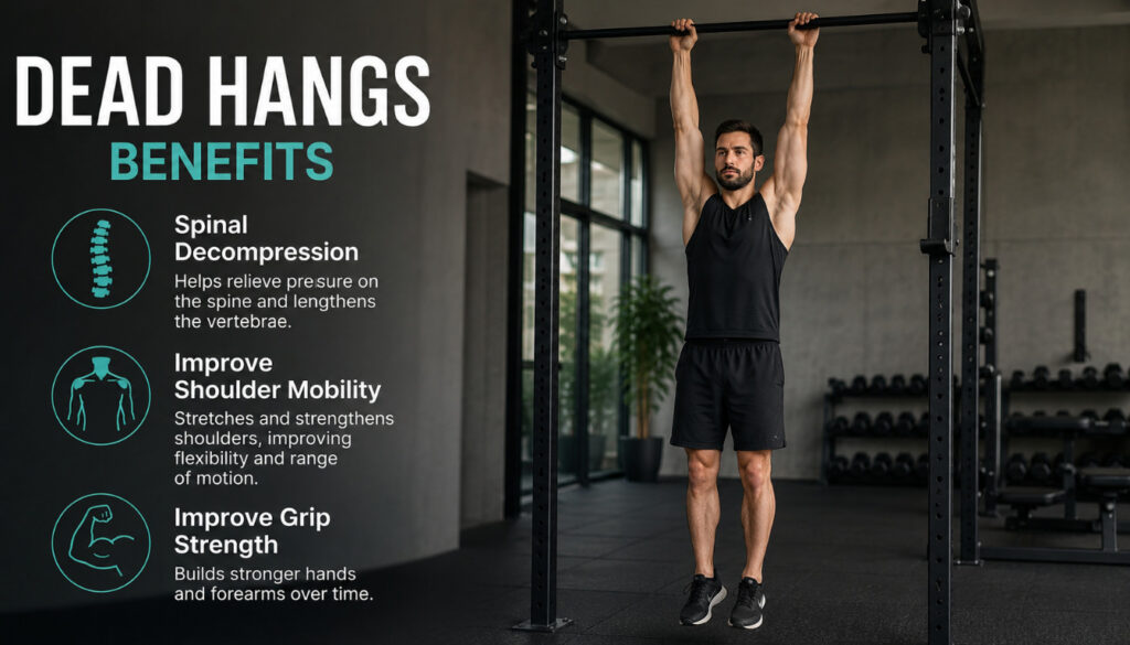 Dead hangs benefits  Spinal decompression exercise  Improve shoulder mobility