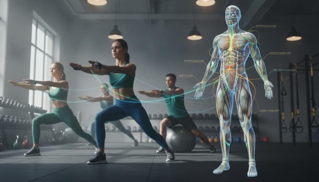 fascial slings, anatomy trains, connective tissue health, kinetic chain,